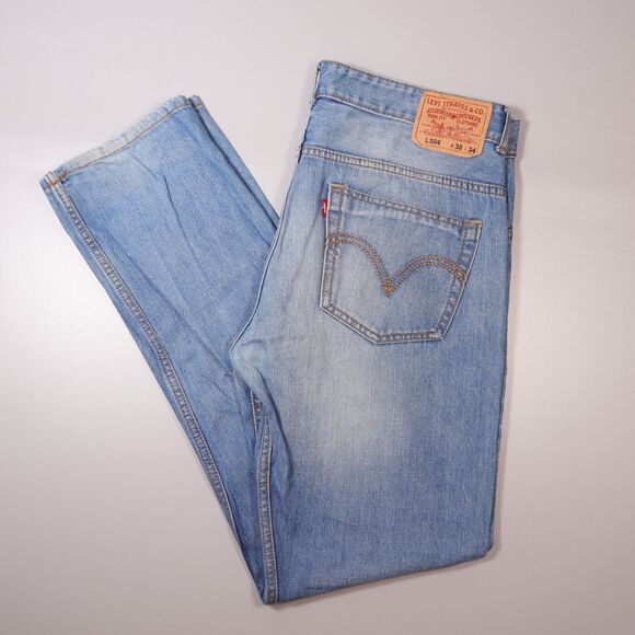 Levis L504 Mens 38x34 Jeans Blue Straight Fit Denim Thick Stitch Straight - Picture 1 of 12